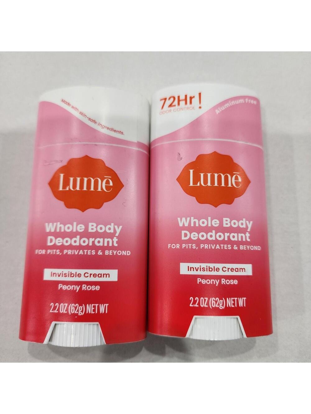2PK -- Lume Whole Body Deodorant Invisible Cream ~ 2.2 OZ EA ~ Peony Rose